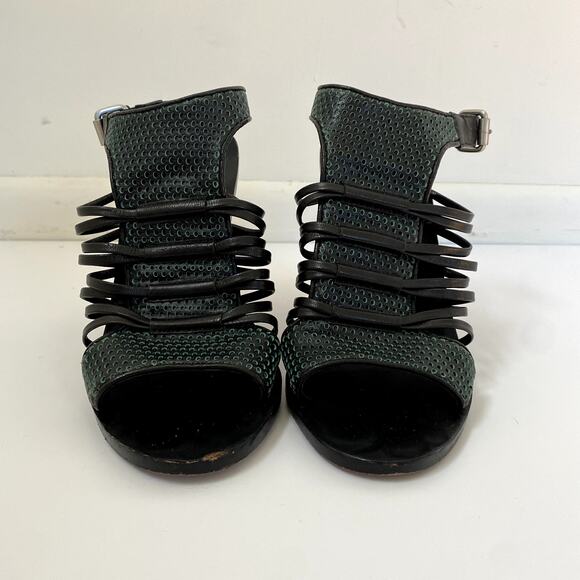 L.A.M.B Bedford Perforated Two-Tone Open Toe Leather Heeled Sandal 7.5 - Picture 2 of 9